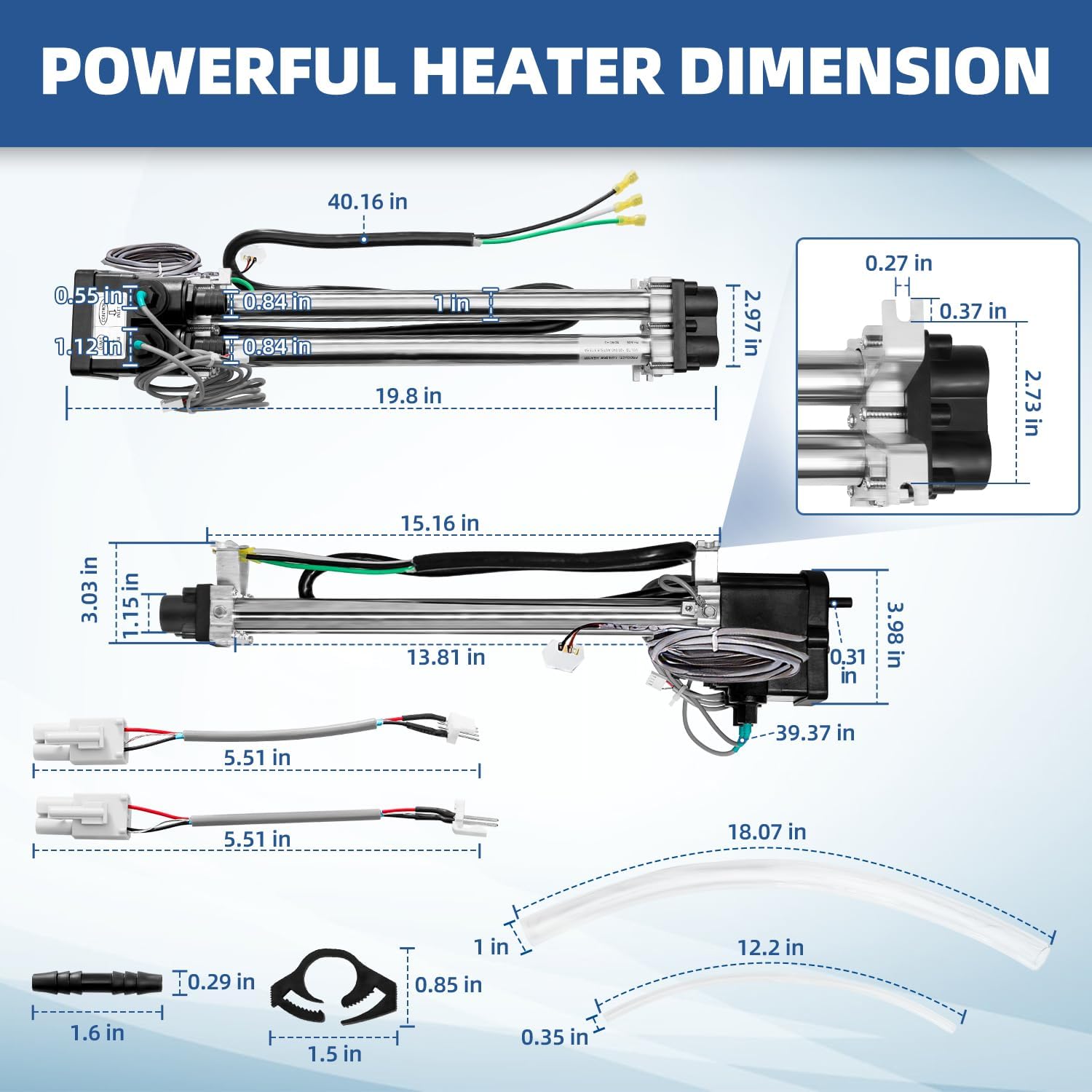 Hot Springs Heater with Pressure Switch Fits 1995+Hot Spring/Watkins Double Barrel Replaces 26-C3072-2，76228, 302216, C3072-2, C3072-2KIT, C3072-2KITNB, C3072-2NS 4.0kW/240V 1.0kW/120V