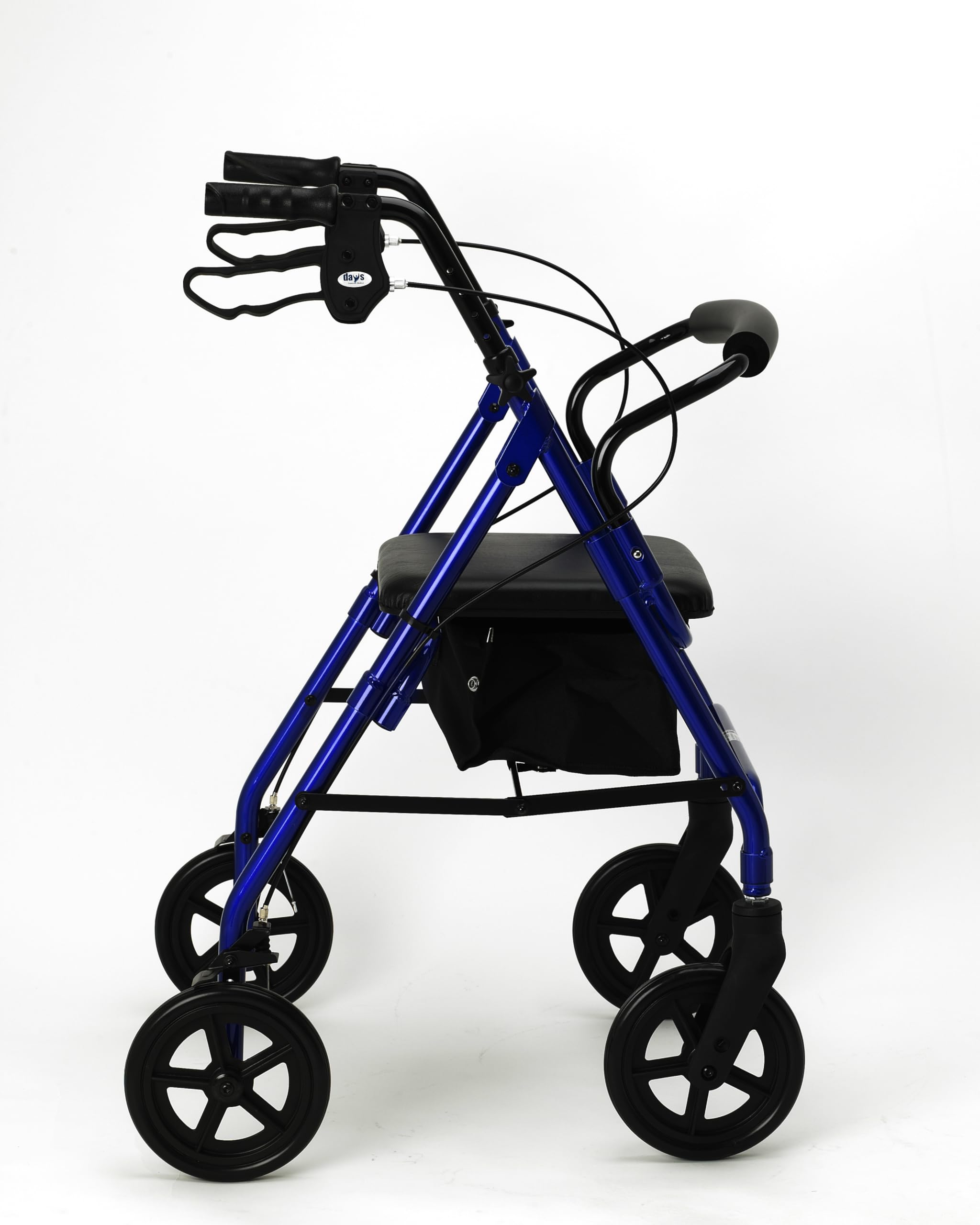 Days Andador de Cuatro Ruedas Ligero y Plegable con Asiento Acolchado, Frenos de Bloqueo, Mangos Ergonómicos y Bolsa de Transporte, Ayudas A la Movilidad, Mediano, Azul