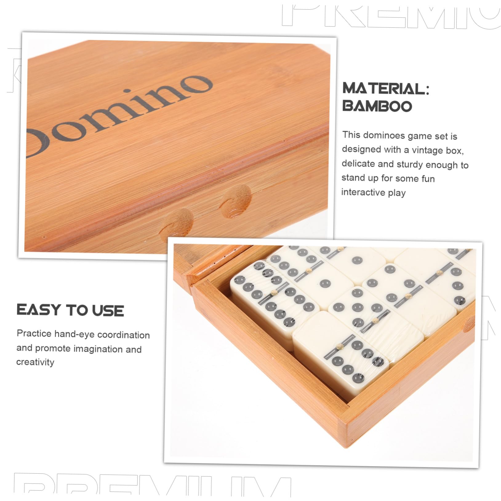 ERINGOGO Domino Bois Rétro avec Boîte Bambou Jeu Éducatif pour Coordination Main-œil pour Famille et Amateurs de Dominos Set de Construction Intérieur et Extérieur