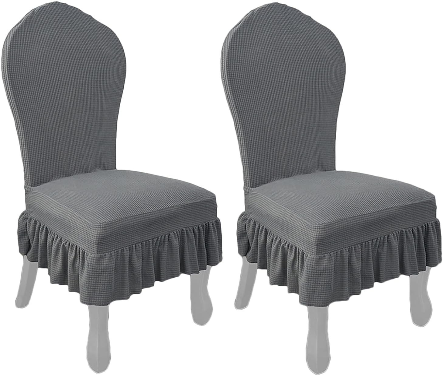 Khaki Chair Covers with Skirt for Dining Room Set of 4, Universal Stretch Round Back Chair Covers, Removable Parsons Chair Slipcover Dustproof for Kitchen Wedding Party Banquet PTC33E