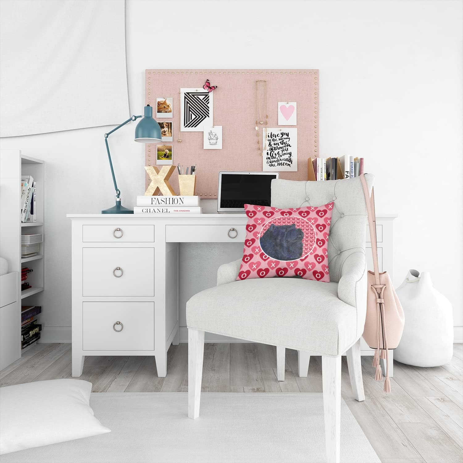 Caroline's Treasures SS4501PW1414 Chow Chow Hearts Love and Valentine's Day Portrait Fabric Decorative Pillow Machine Washable, Indoor Outdoor Decorative Pillow for Couch, Bed or Patio, 14Hx14W