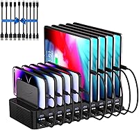 HomePage 270W 20-Port USB Charging Station with Adjustable Dividers & 10 Cables - Fast Multi-Device Dock for iPhone, iPad, Tablets (Black)