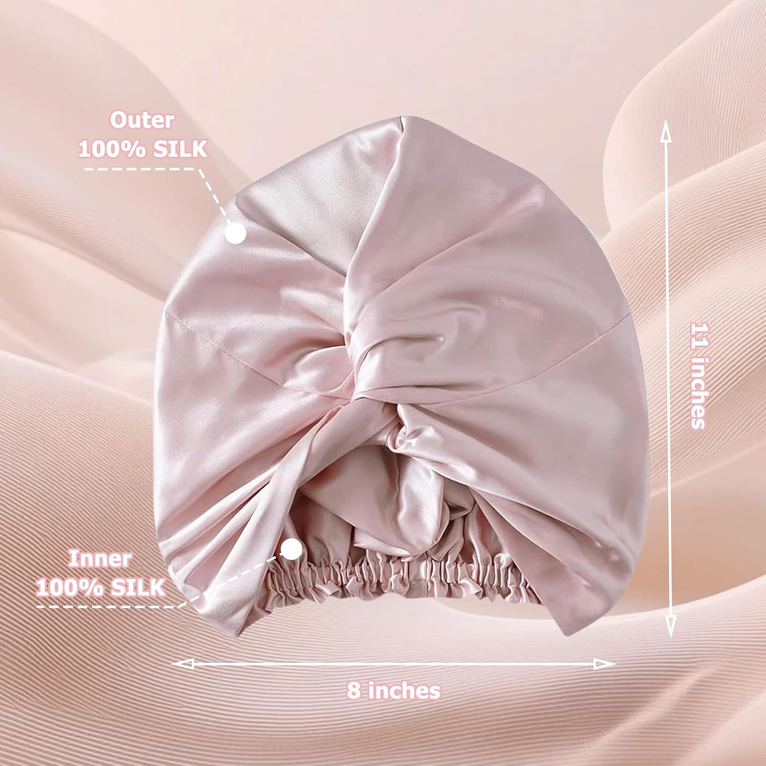 Silk Bonnet for Sleeping Women - 19 Momme 100% Mulberry Silk Night Cap with Elastic Band for Hair Protection, Breathable Sleep Bonnet for Curly Hair Care, Anti-Frizz Bedtime Accessory Pink - Image 6