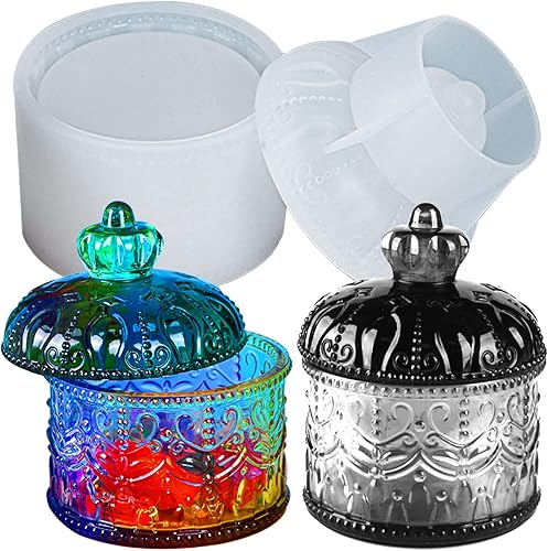 Miniatura 1 de Moldes de resina para caja de almacenamiento, moldes de silicona vintage para frascos con tapas, contenedor de almacenamiento de joyas, baratijas,