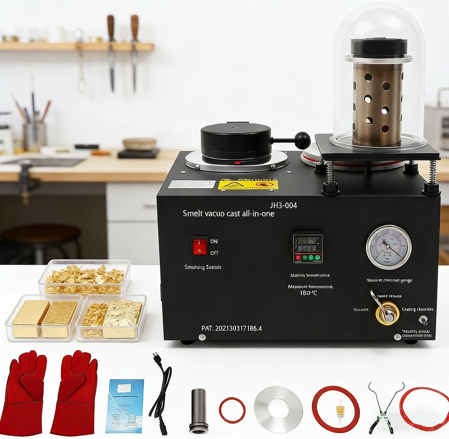 Digitaler Schmelzofen & Vakuumgießanlage, 3-Kg-Schrottschmelzofen, 1500 W / 1750 W, 1250 ℃, Gieß-, Vakuum- Und Schmelzanlage, Wachsausschmelzanlage Mit Pid-Regelung Für Schmuckherstellung