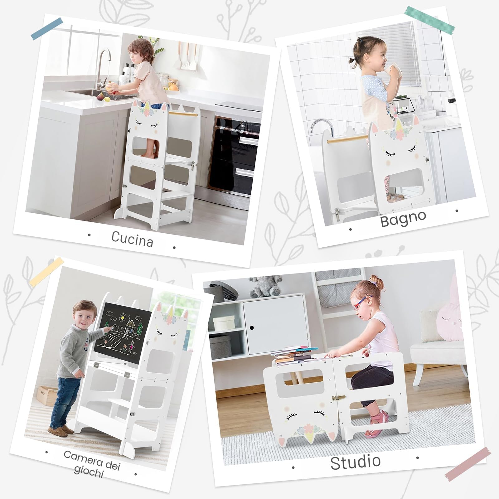 labebe Torre montessoriana per bambini, Pieghevole Torre di Apprendimento, 3-in-1 scala montessoriana Con tavolo da disegno, Legno Learning Tower di età superiore18 mesi bambini (Animal)