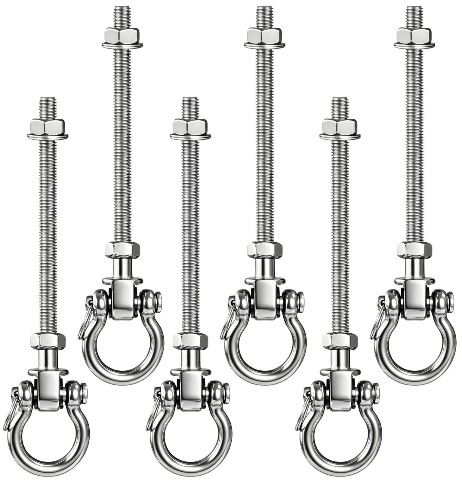 6 Colgador de Hamaca, Ganchos de Hamaca Resistentes M10, 235mm Ganchos de Suspensión con Rodamientos de Acero INOX, Soporte de Montaje de Techo Giratorio para Techos Hormigón, 1500lbs