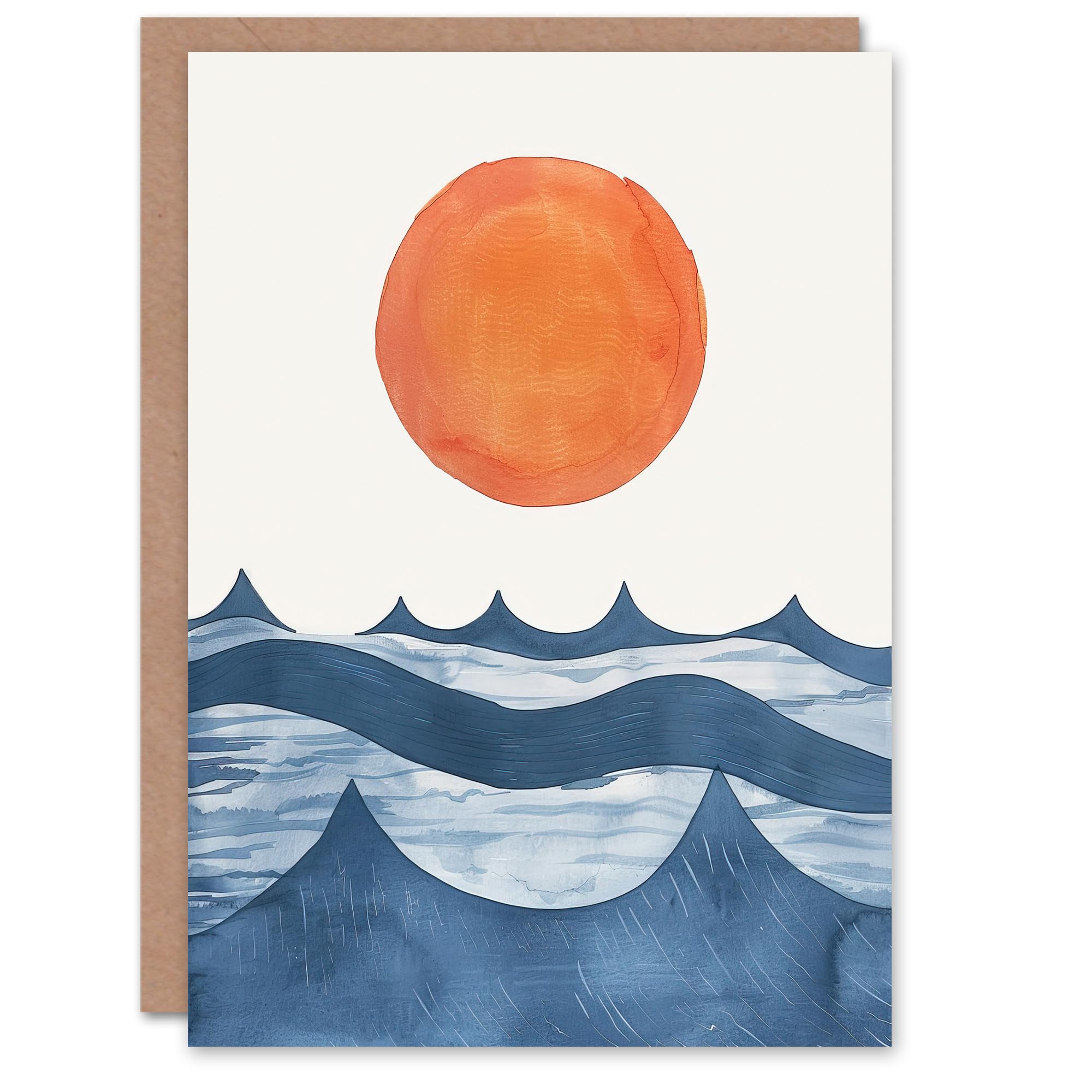 Artery8 Greeting Card Summer Sun Over Ocean Waves Abstract Watercolour Blank For Him Or Her Art Birthday Card