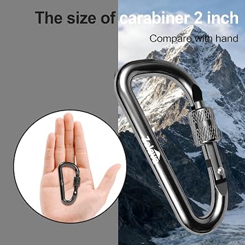 6PCS Carabiner Keychain, 2 inch Aluminum D-Clip Caribeener with Hook