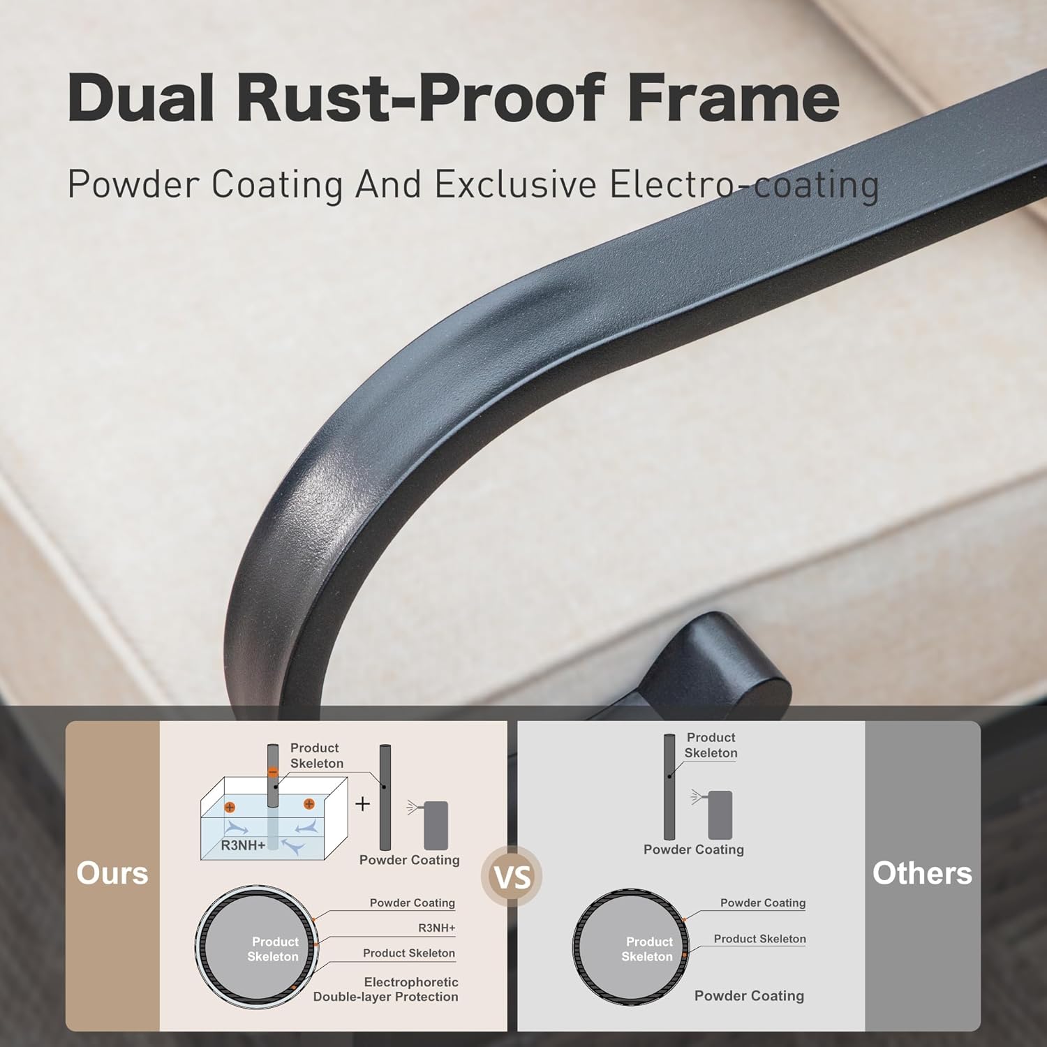 Metal Patio Rocking Chair Set of 2 with 5.75" Extra Thick Cushion, 2 Pieces High Back Black Outdoor Rocking Chairs All Weather Outdoor Seating Furniture for Deck Balcony Porch, Beige