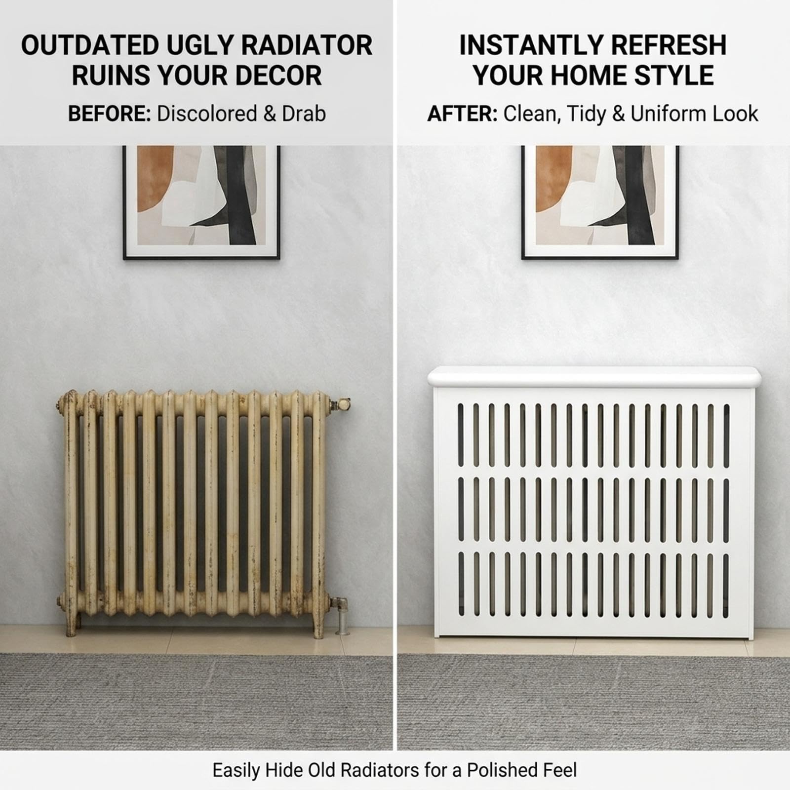 Moderno copritermosifone con ripiano e griglia ventilata in PVC composito