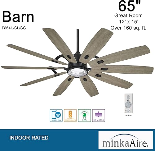 Miniatura 2 de Minka-Aire F864L-CL/SG Ventilador de techo de 65" con luz LED y motor de CC en acabado carbón.. Negro,Níquel pulido.,Blanco plano con cuchillas