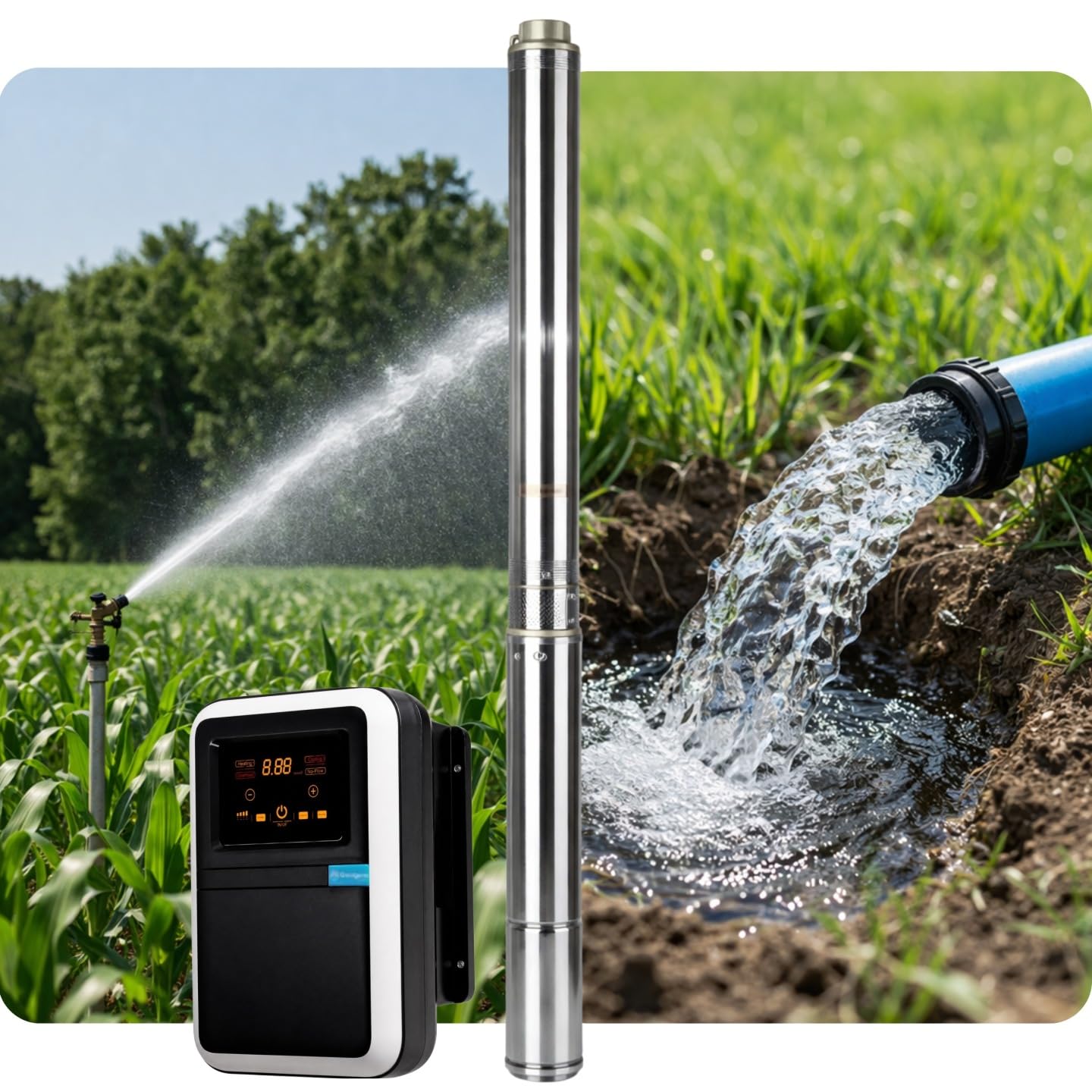 Pompa Sommergibile d'Acqua per Pozzo Profondo 3,5" ZEN 3/24 con Inverter - Pompa Sommersa in Acciaio Inox - Resistente alla Sabbia - con Scatola di Controllo Esterna, 1500 W, 6300 l/h, 127 m, 12,7 Bar