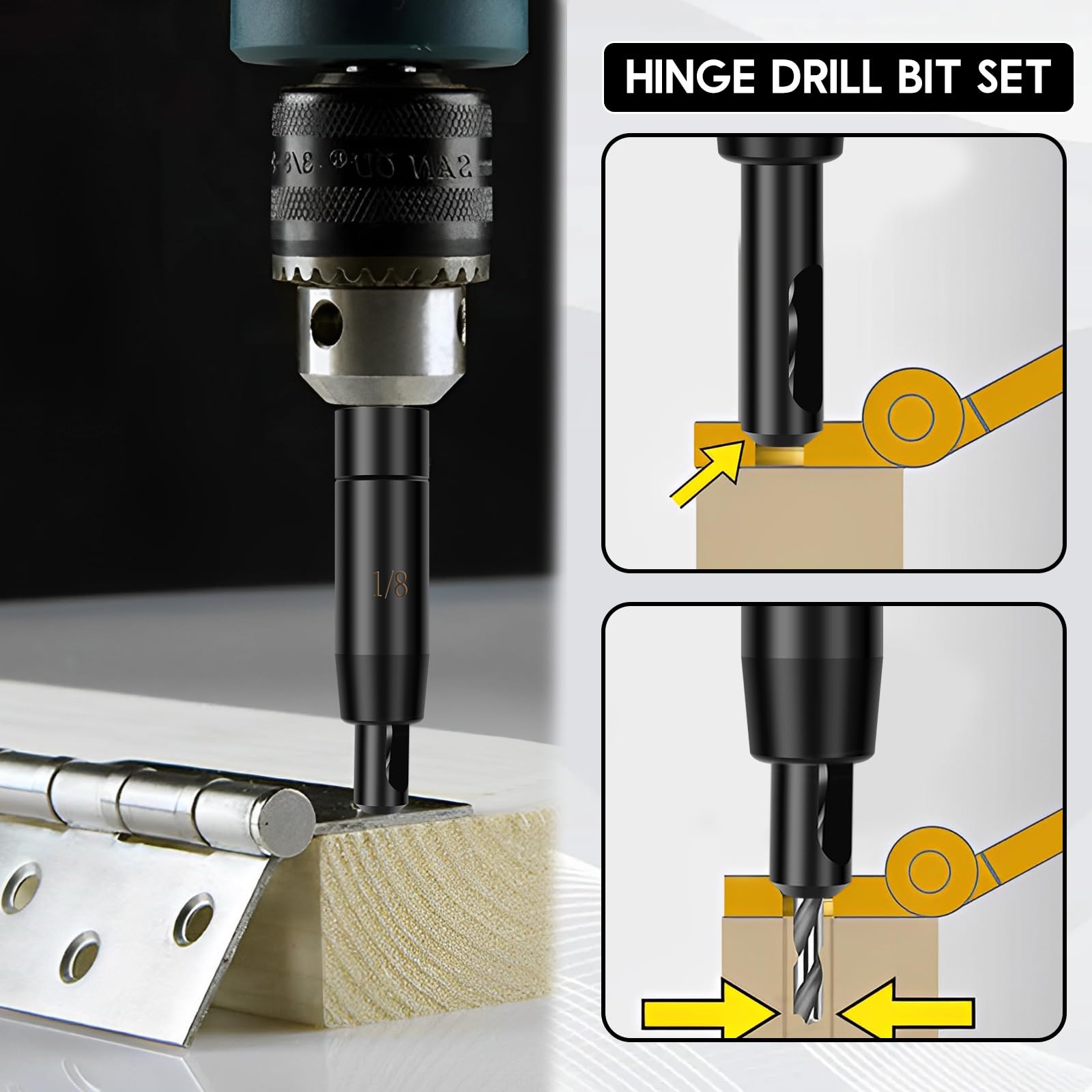 6-teiliges selbstzentrierendes Bohrer-Set, 3/32 Zoll, 7/64 Zoll, 1/8 Zoll – Zentrierbohrer-Set VIX Bit für 1/4-Zoll-Sechskantschaftbohrer, Mehrzweck-Scharnierbohrer-Set für Holzbearbeitung, Fenster
