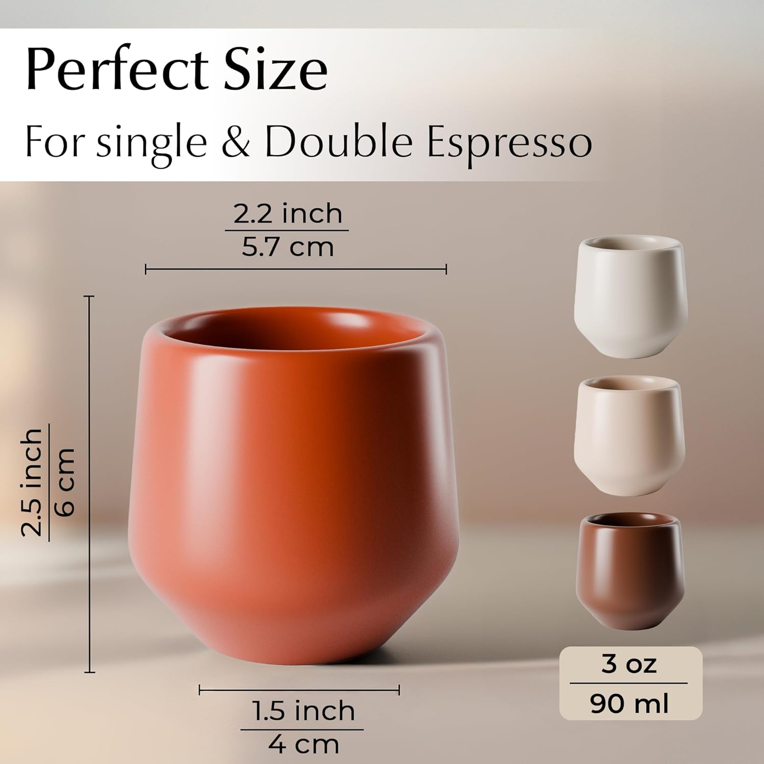 MIAMIO - Espresso Cups Set of 4 (3 oz) / Espresso Cup, Ceramic Espresso Cups, Handleless Mug, Japanese Tea Cups - Luxe Collection (Beige Pastel) - Image 3