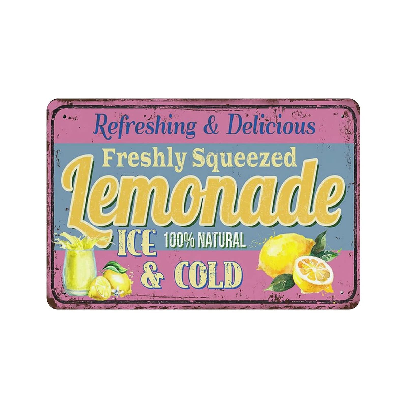 Refreshing and Delicious Lemonade Metal Signs, Fun Poster For Bar Kitchen Cafe Farmhouse Wall Decor 12x8 Inch