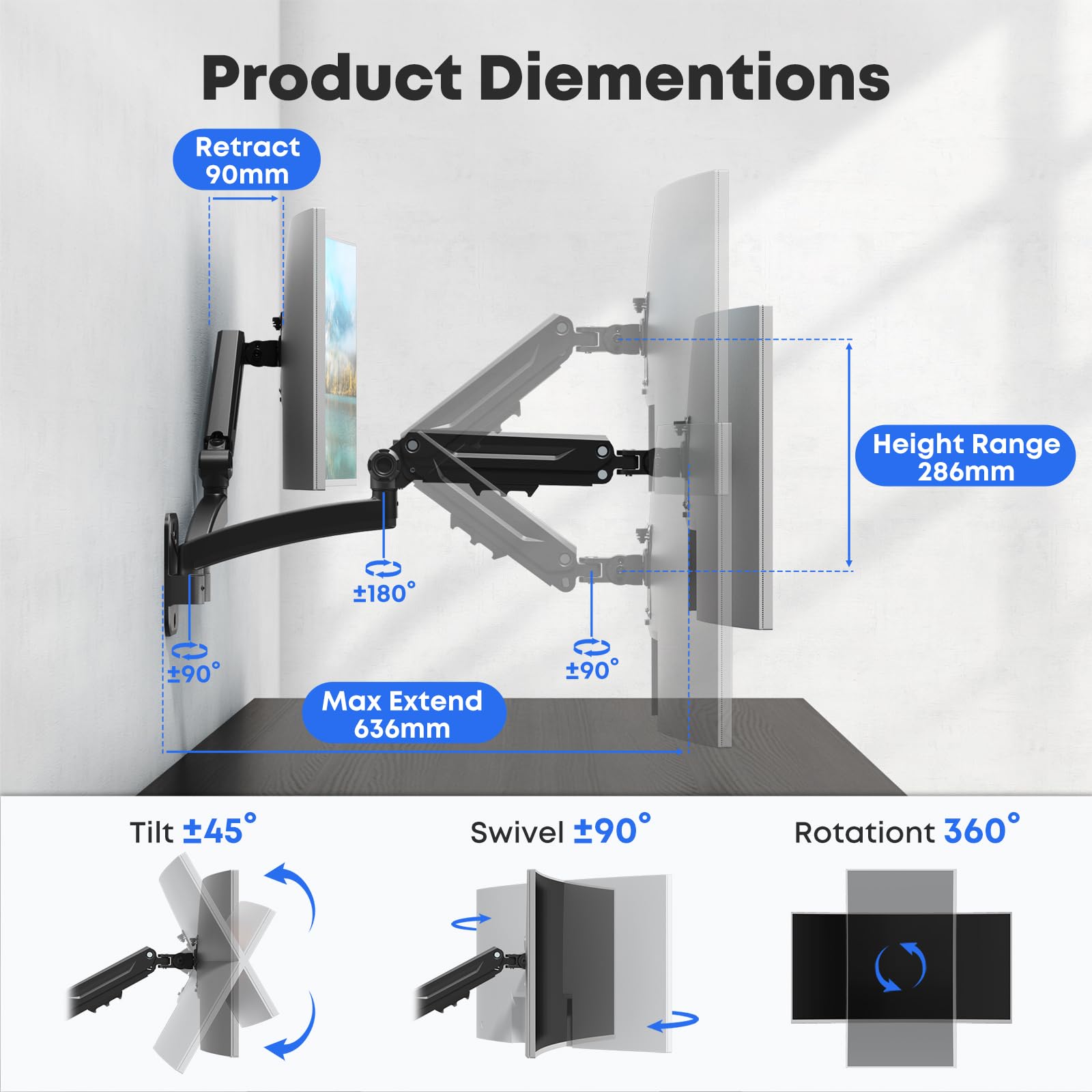 Soporte de Pared para 2 monitores de 24–45'', 12 kg por Brazo