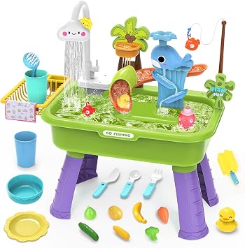 Water Table for Toddlers 1-3,Water Table with Pump,Role Play Sensory Toys,Toy Kitchen Sets for Kids Ages 4-8, Play Sink with Running Water & Electric Faucet,Outdoor Toys for Toddlers 1-3Green