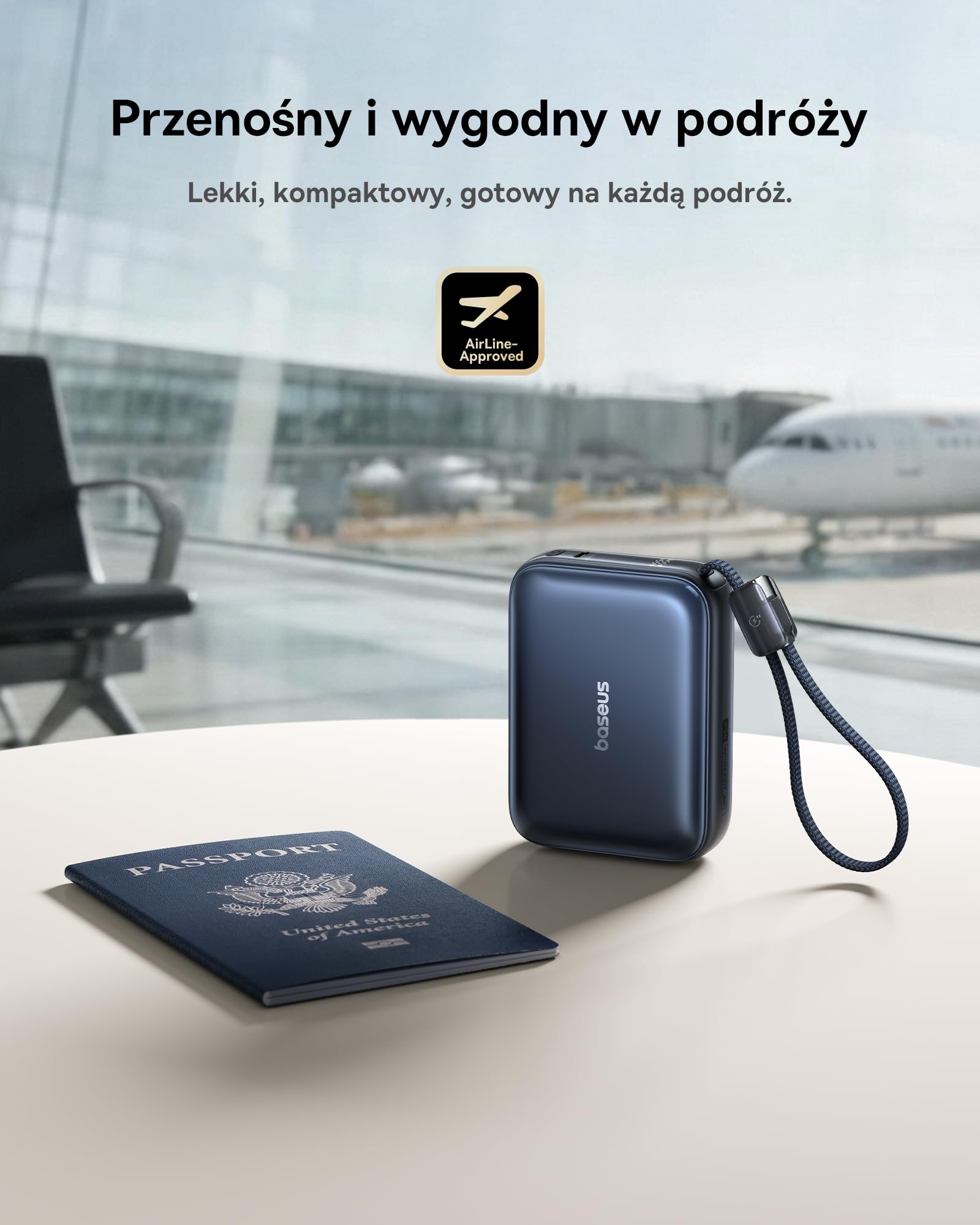 Baseus AC22 Mini Powerbank 20000 mAh, 45W PD – niewielki powerbank z wbudowanym kablem USB-C, przenośna bateria zewnętrzna w kieszonkowym formacie do iPhone'a 17/16/15, Samsunga S26/S25 Ultra, iPada