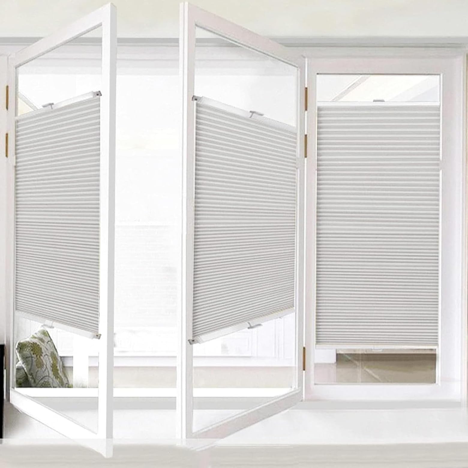 Store plissé nid d'abeille blanc 100% occultant pour porte et fenêtre 75x160cm