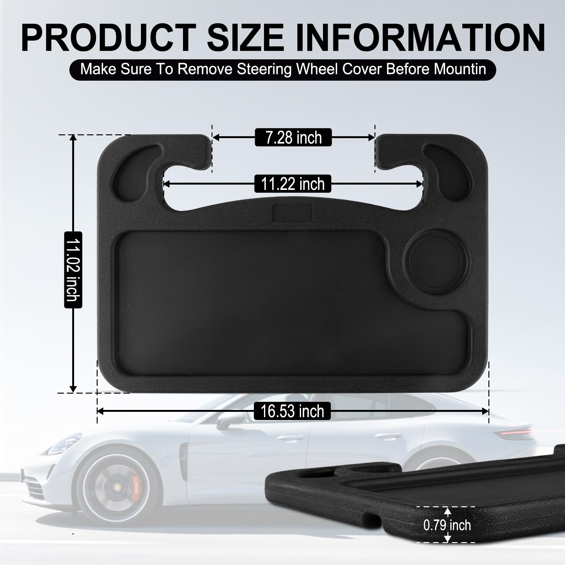JUSTTOP Car Steering Wheel Desk for Laptop,Multipurpose Travel Car Accessories, Car Seat Stand Trays for Eating, Steering Wheel Overhead Table Console(Black) view 3
