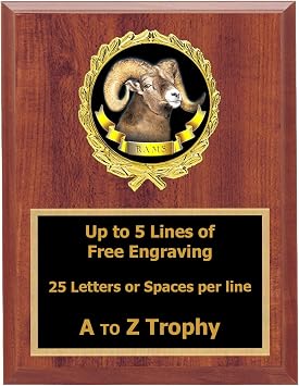 Trophies Ram Plaque Awards 6x8 Wood Mascot Trophy School Sports Free Engraving