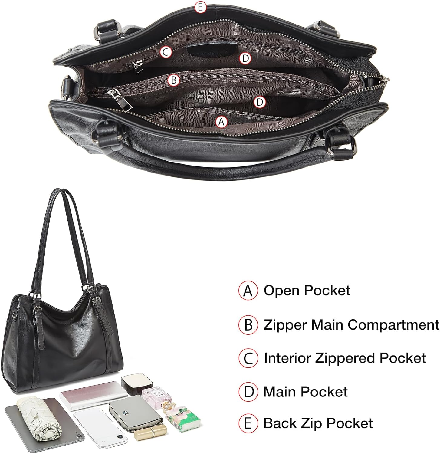 FOXLOVER Hobo Bag - Premium Genuine Leather Women's Handbag for Everyday & Travel - Durable Purse With Zipper Pocket