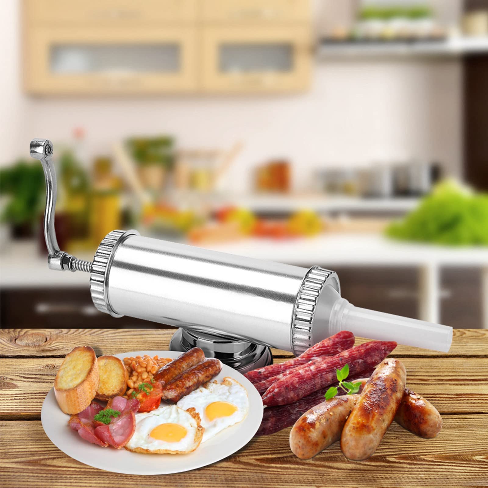 Sausage Stuffer Machine Manual Meat Stuffer Filler Stainless Steel Homemade Quick Meat Filling Sausage Maker with 3 Filling Tubes for Home Kitchen Use