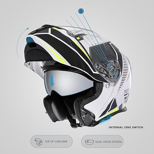 Miniatura 3 de TRIANGLE Cascos modulares de motocicleta, casco de cara completa, doble visera abatible para adultos, hombres y mujeres, aprobado por DOT