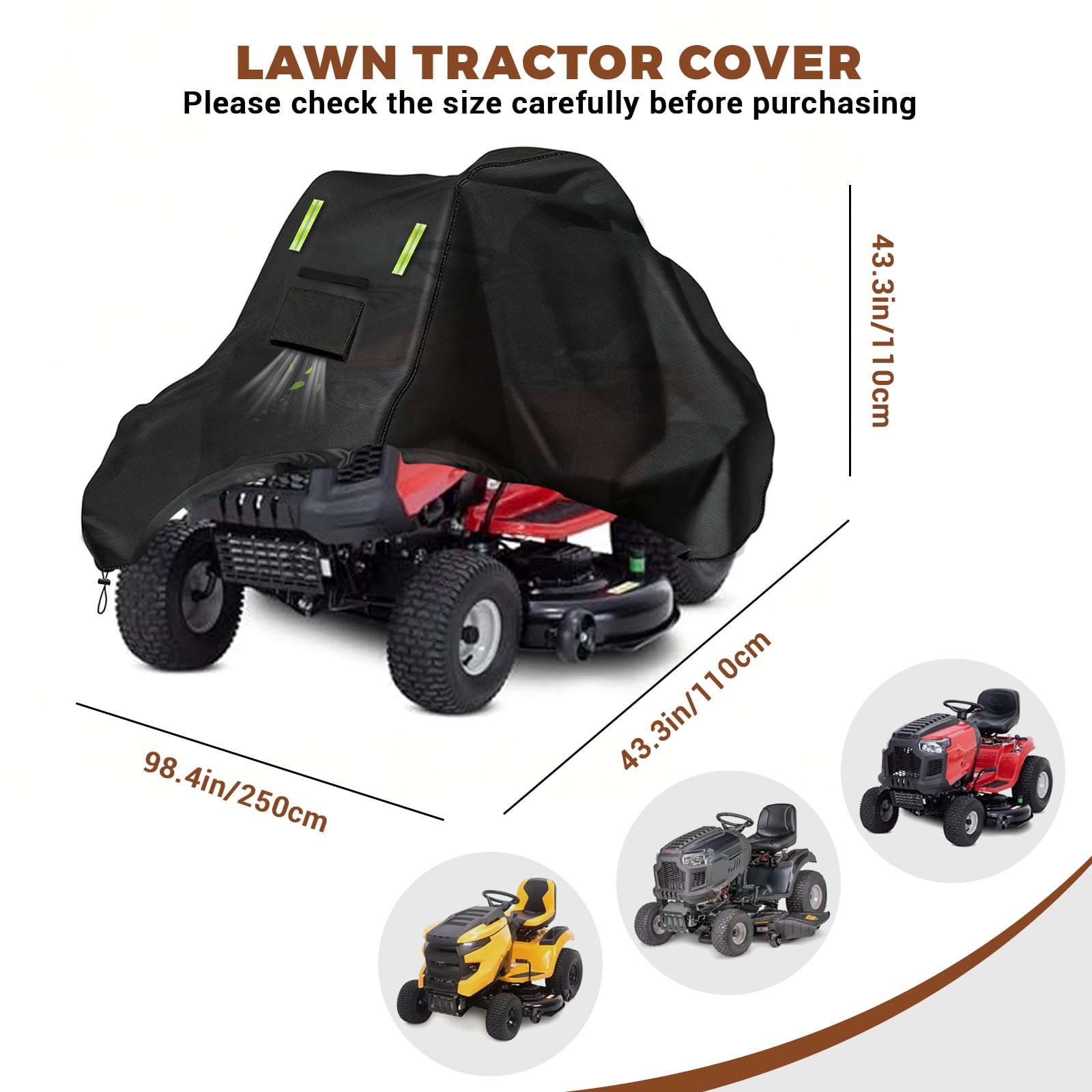 Funda de Cortacésped,tela para tractor de jardín impermeable resistente a la intemperie 600D Oxford resistente, 250 x 110 x 110 cm