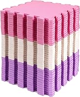 BalanceFrom 36-Pack 12x12 EVA Interlocking Foam Play Mats, 0.4" Thick Pink/Purple/Beige Puzzle Tiles - 36 Sq Ft Non-Slip Flooring for Playroom Nursery