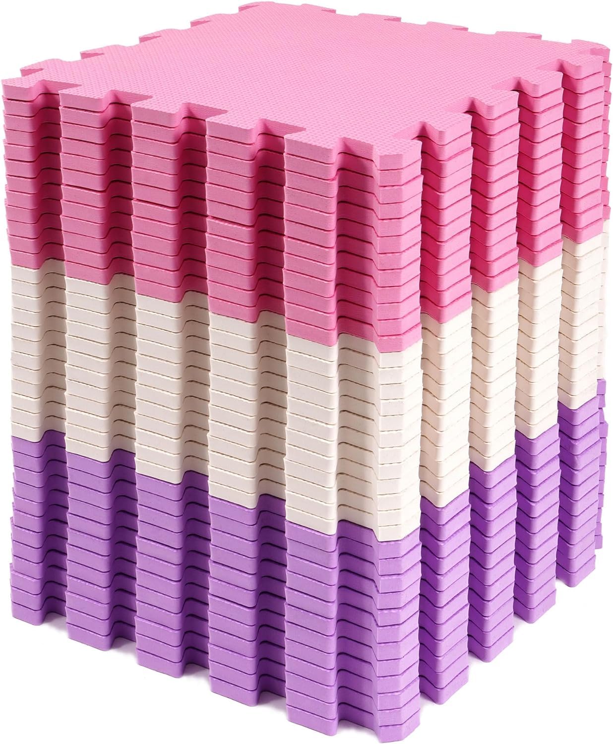 BalanceFrom 36-Pack 12x12 Inches EVA Interlocking Foam Play Tile Mat, Pink/Purple/Beige – 0.4-Inch Thick Non-Slip Puzzle Flooring for 36 Square Feet in Playroom, Nursery, or Playpen at Home