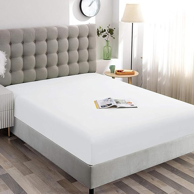Fitted Bed Sheet only WhiteMattress Cover 600TC Ultra Soft Touch Silk Like Satin Breathable Luxury Premium Quality Microfiber Wrinkle & Stain Resistant Mattress Sheet (Double 140x190+25cm)