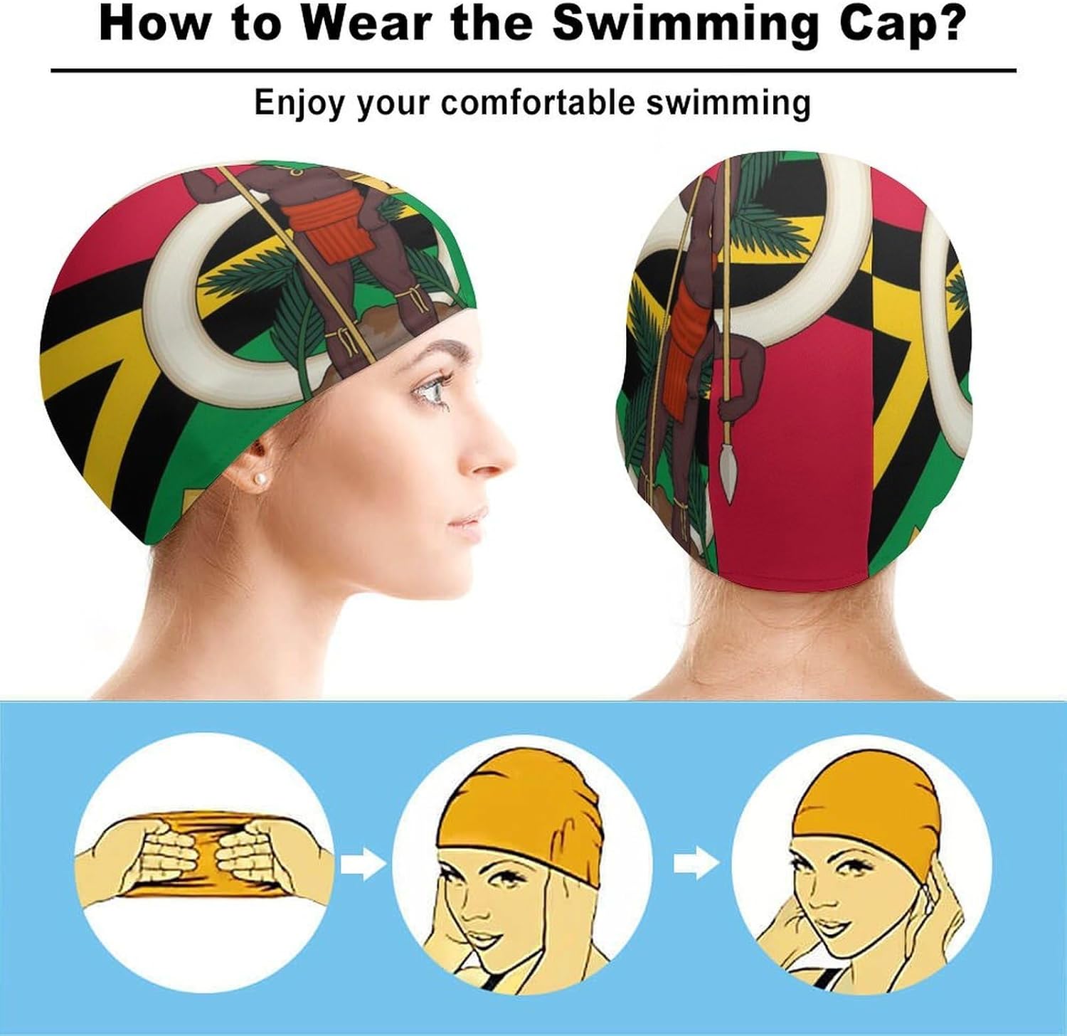 Flag of Vanuatu National Emblem Womens Swim Cap for Men Adult Swimming Hat Curly Short Medium Long Hair