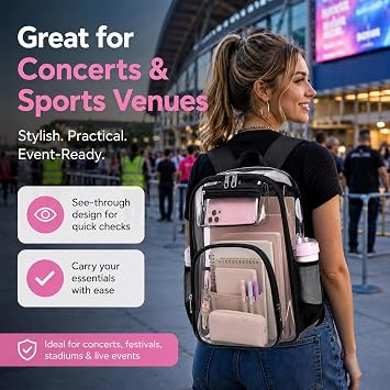 Clear Backpack, Transparent See Through Bag, PVC Waterproof Large Rucksack