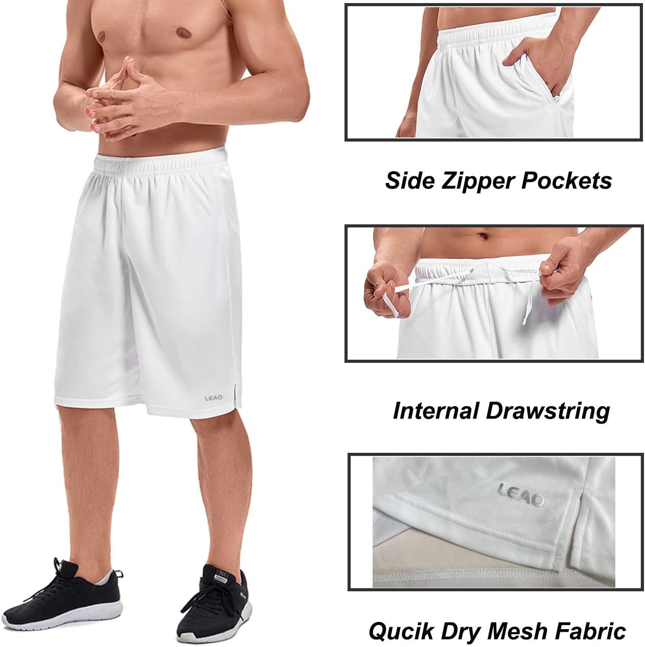LEAO Men's Basketball Shorts with Zipper Pockets Quick Dry Loose-fit Sports Workout Running Shorts - Image 6