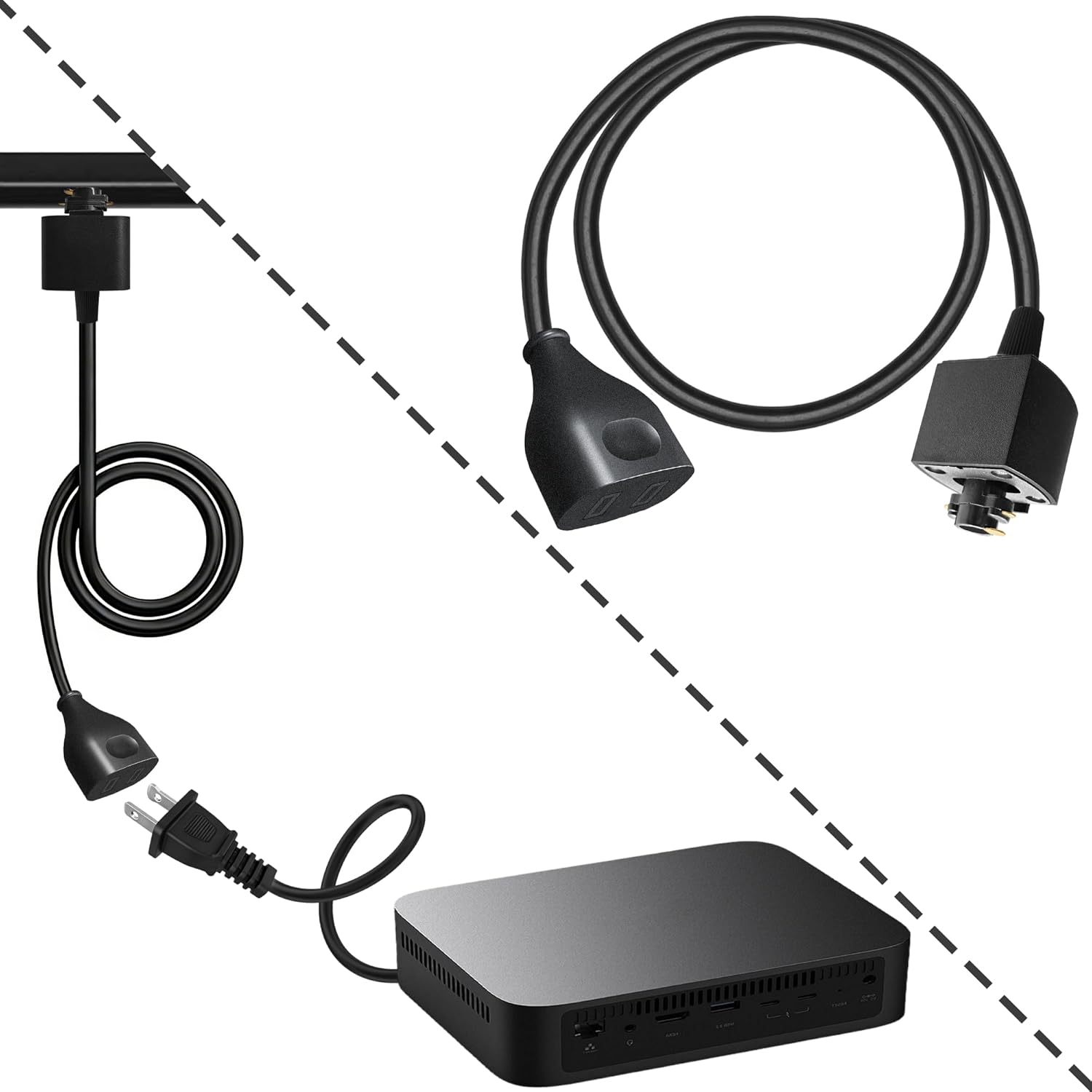 Black H Type Track System Adapter Extension Cord 4.9FT 600W 2 Prong Female Plug Direct Power for Small Appliances Ideal for DIY Lighting No Wiring Needed