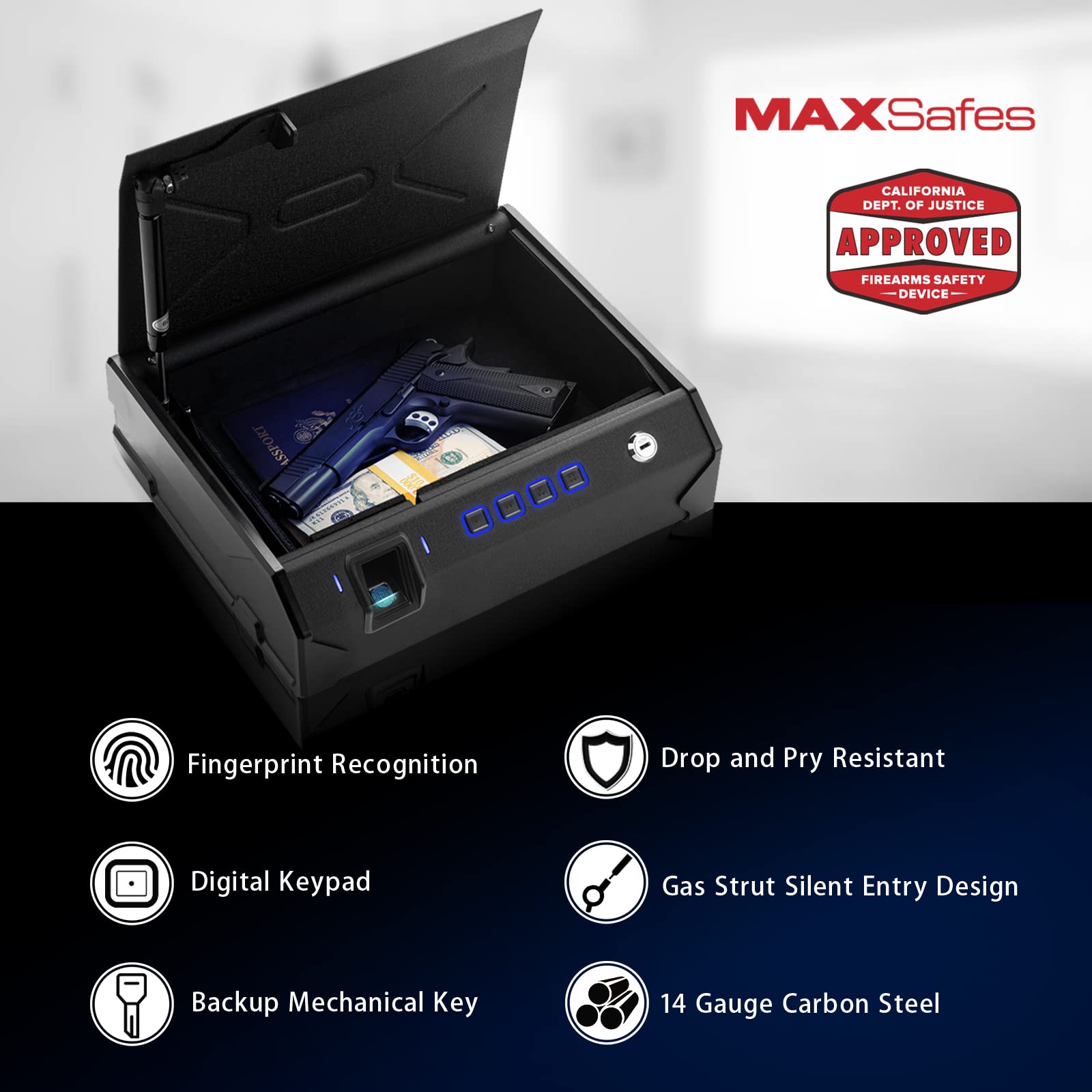Buy MAXSafes Pistol Safe Quick Access Gun Safe Firearm Safety Device with Fingerprint Lock