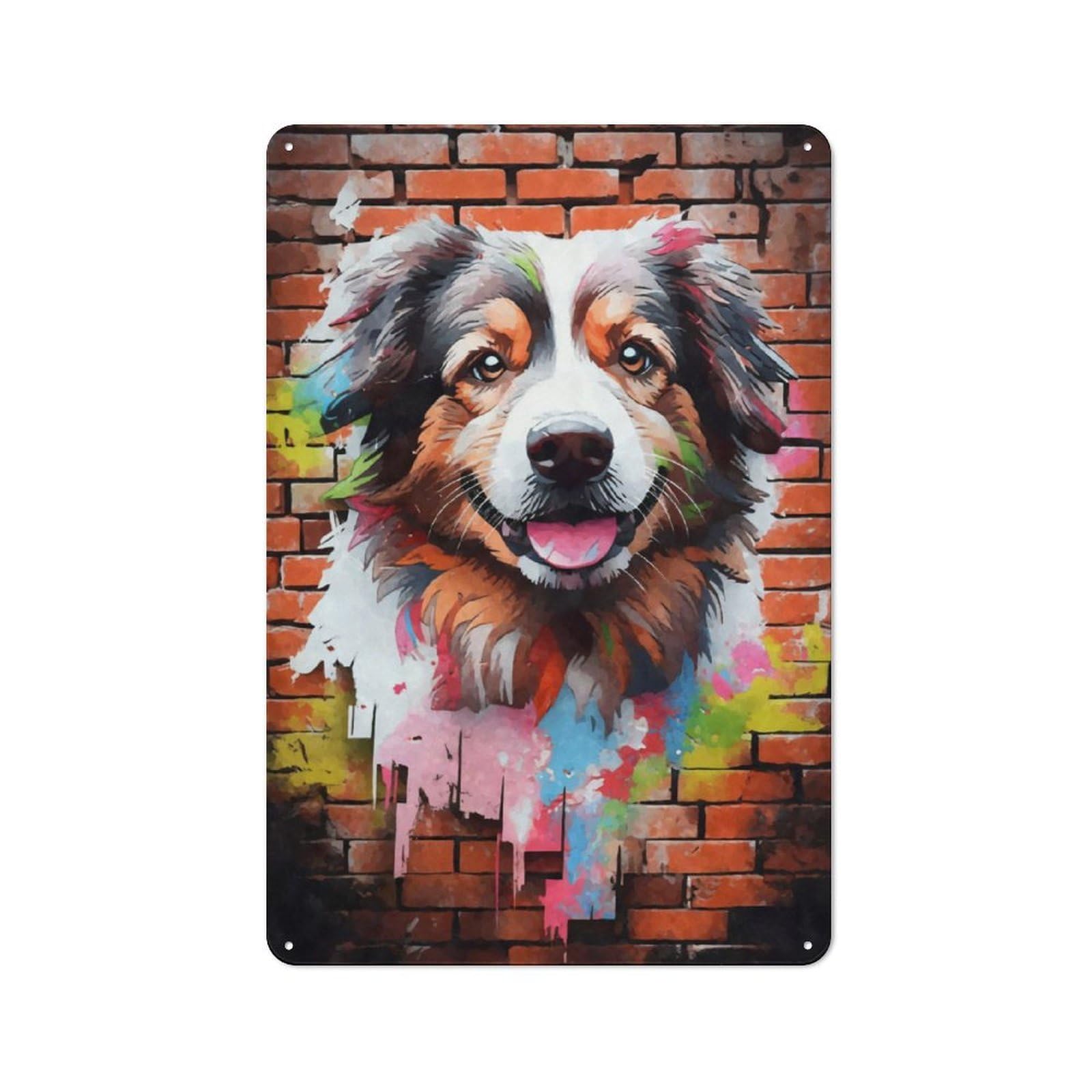 Junmoney Aussie Dog Graffiti Metal Sign 30X20cm With For Hallway Wall, Vintage Decor, For Garage, Workshop And Man Cave Decoration