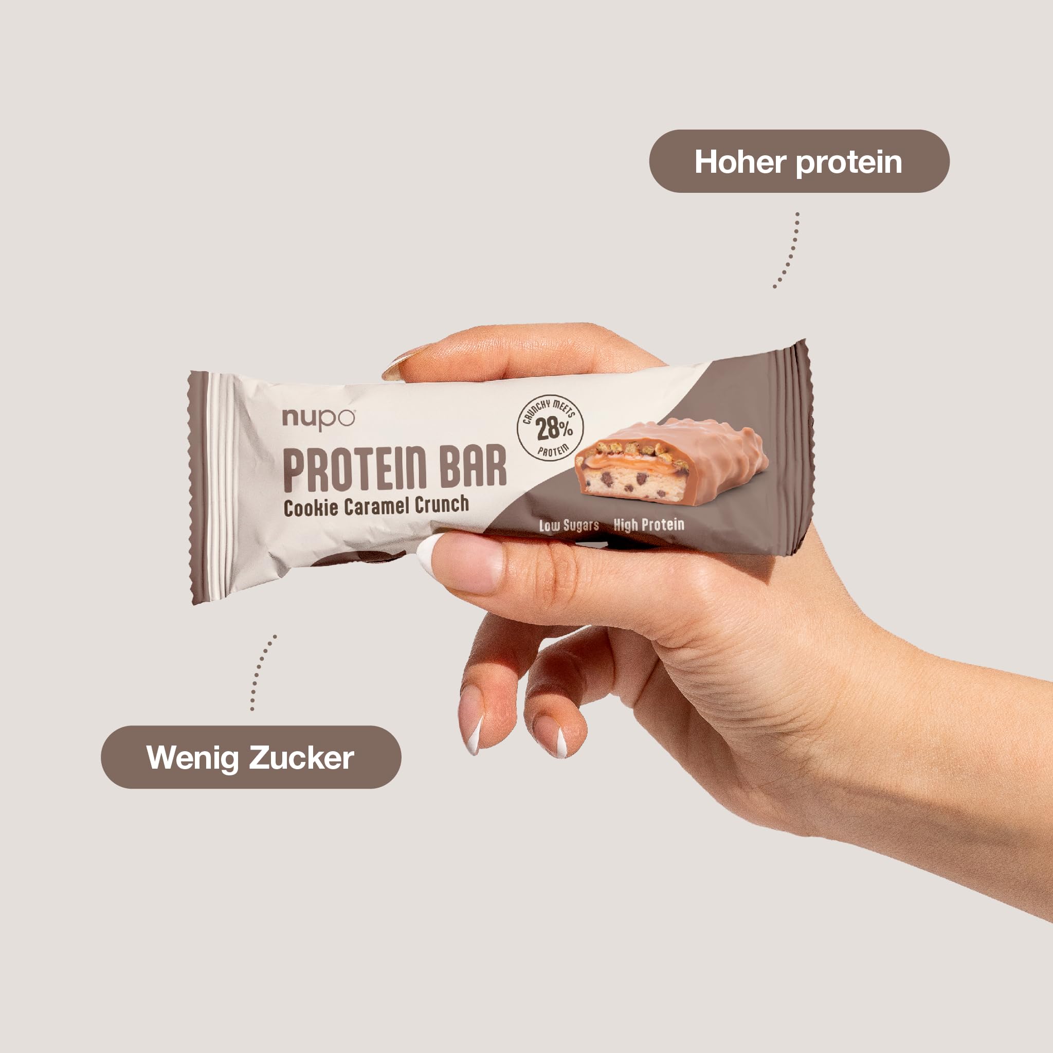 Nupo Proteinriegel Cookie Caramel Crunch | 13 g Protein pro Riegel | Wenig Zucker | Glutenfrei | 45 g x 12 Pack | Eiweißriegel