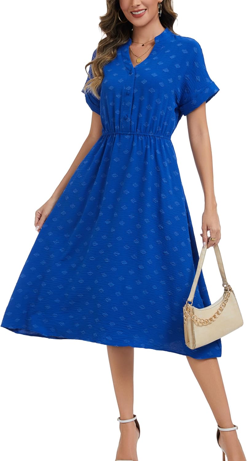 Kormei Women's Casual Long Dress V-Neck Short Sleeve Elegant Long Fitted Flowy Dresses with Pockets - Image 4