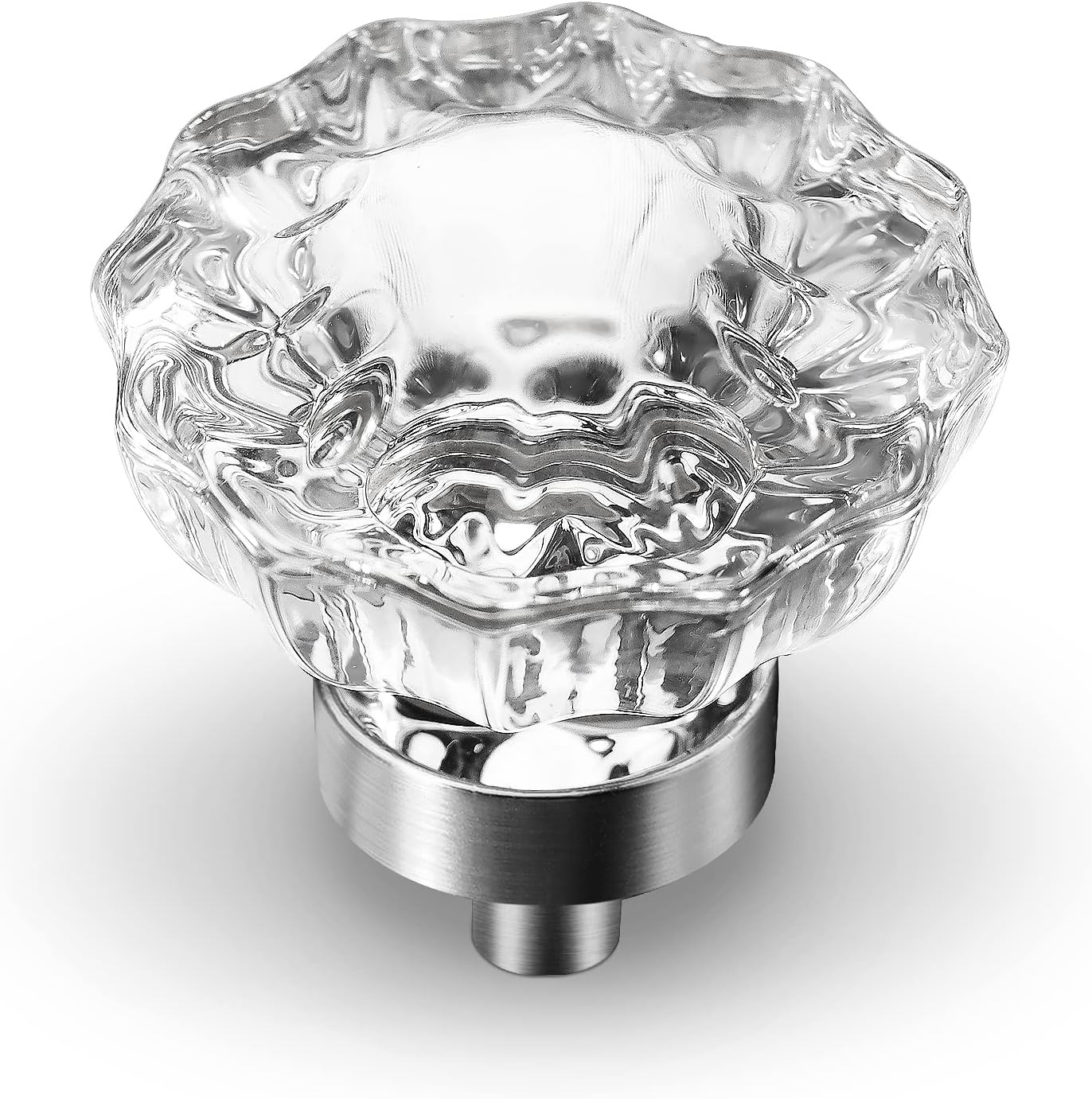 8 Pack Crystal Dresser Knobs, Single Hole Brushed Nickel Cabinet Knobs Crystal Knobs for Drawers Hardware for Kitchen Cupboard Bathroom, Round Flower Design