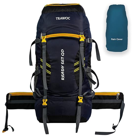 TRAWOC 60 L Travel Backpack Hiking Trekking Bag Camping Rucksack with Water Proof Rain Cover / Shoe Compartment MHK004, 1 Year Warranty