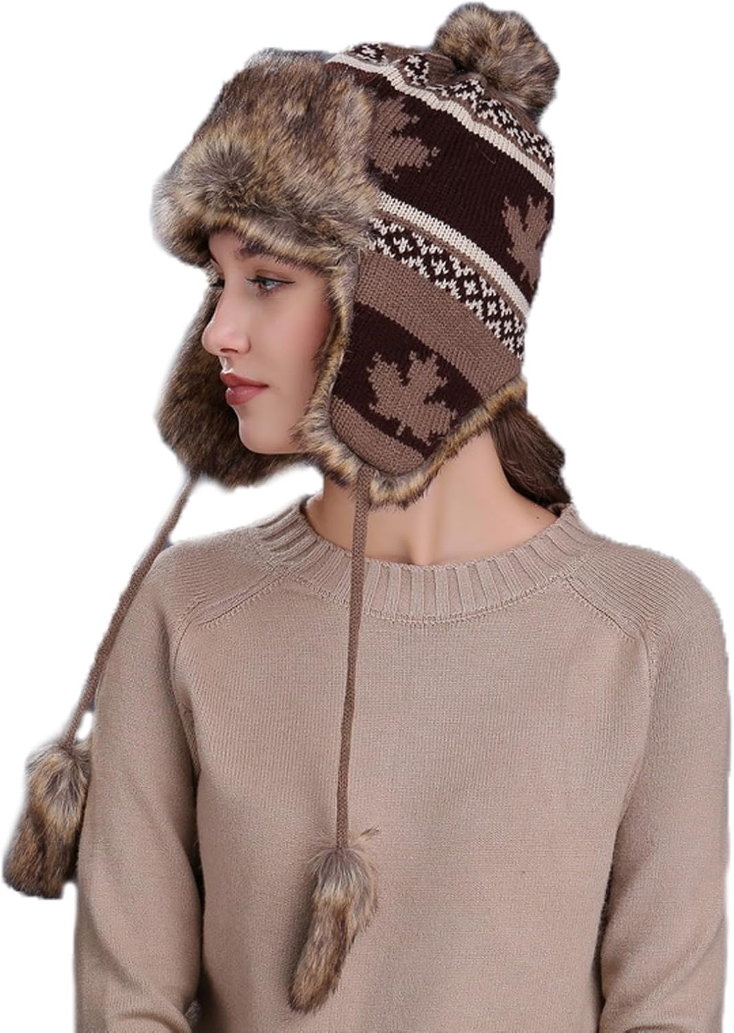 PURFUN Women Faux Fur Trapper Hat Winter Thick Thermal Knit Beanie Full Hood Cap Hunting Cycling Ski Caps Ushanka Russian Hat