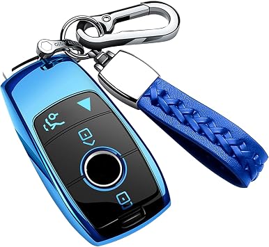 Compatible with Mercedes Benz Key Fob Cover with Keychain,Soft TPU 360 Degree Protection Key Shell Case for 2020-2026 GLA GLE GLS 2018-2021 S-Class 2019-2023 E-Class A-Class C-Class G-Class Blue