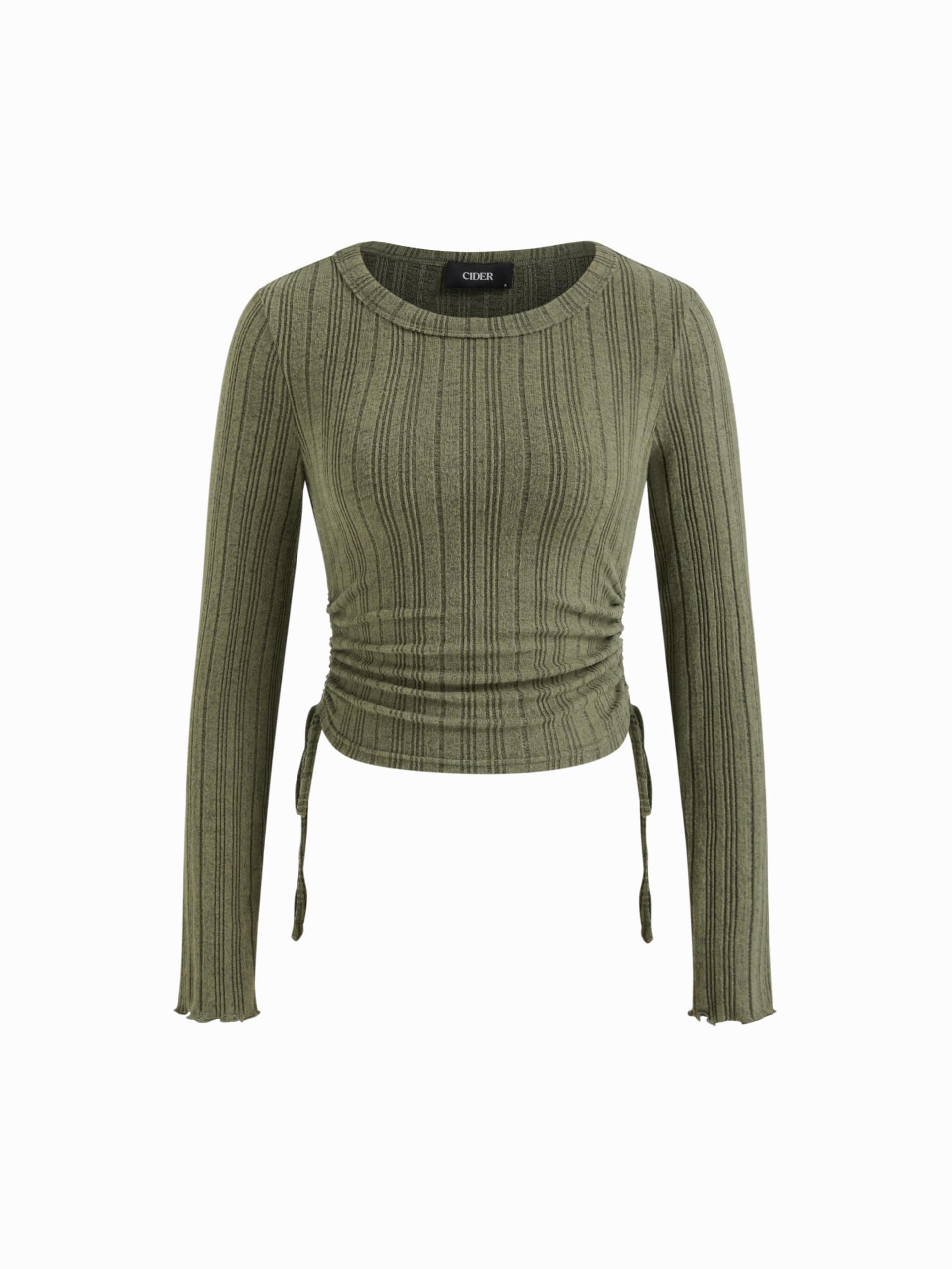 CIDER Damen-Lounge-Set, gerippt, langärmelig, weites Bein, Hose mit Kordelzug an der Taille