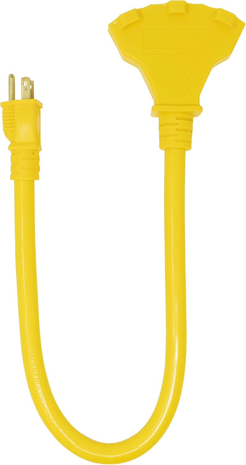 Southwire Triple Outlet Extension Cord - Provides Heavy-Duty Outdoor Power for Tools & Equipment - High Visibility - Waterproof - Durable Build - 2 Feet