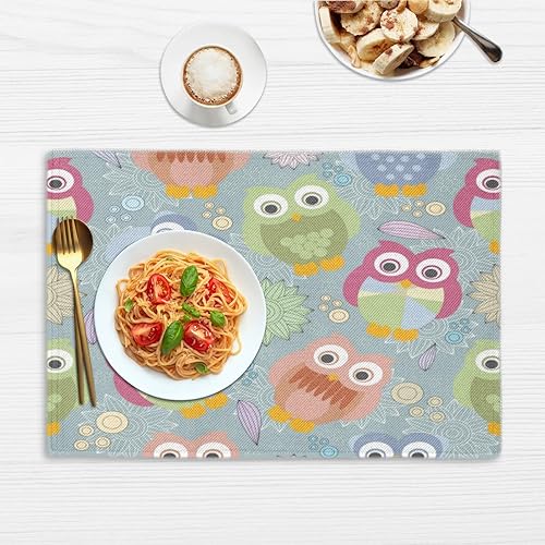 Miniatura 6 de Owl Animals Placemats Set of 4 Table Mats Washable Placemat Waterproof Place Mats for Party Home Dining Table Decor 18x12 in