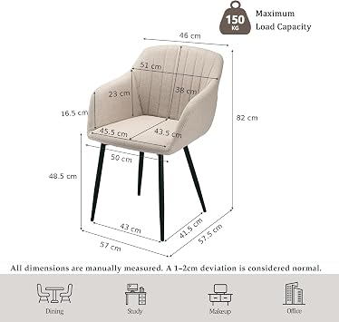 Dining Chairs Set of 4 Polyester Armchair for Living Room with Metal Legs Kitchen Chairs, Beige