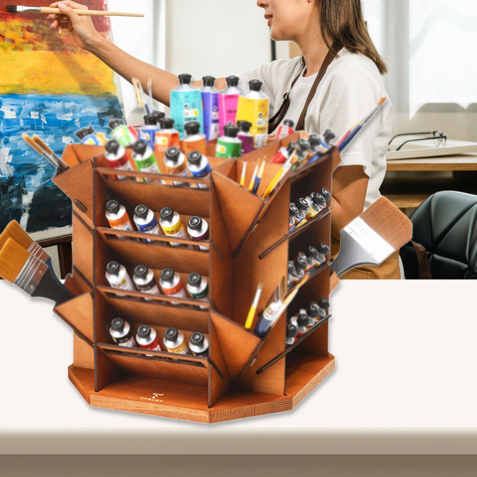 Organizador de Pintura en Miniatura, Soporte para Suministros de, Estante de papelería de Gran Capacidad, Estante de Almacenamiento marrón
